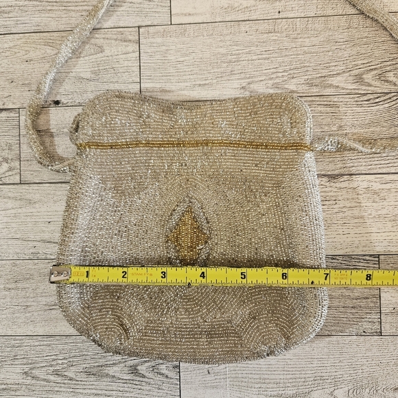 Vintage Beaded Evening Bag Gold and Silver Shoulder Bag Dressy Purse - Picture 4 of 6
